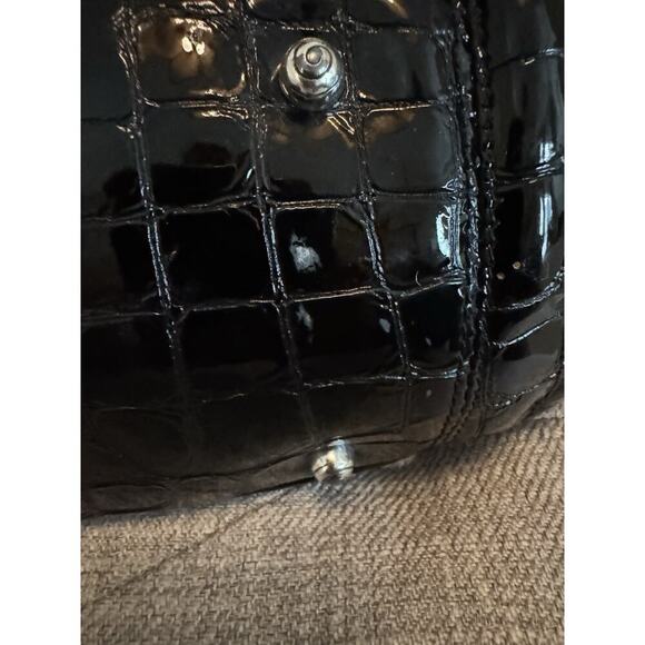 BRIGHTON Crocs Embossed Belted Black Patent Leather Shoulder Bag - Picture 5 of 14